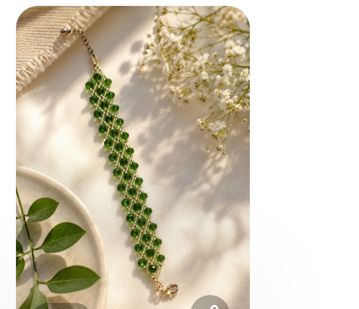 Green Crystal Beaded Crochet Bracelet