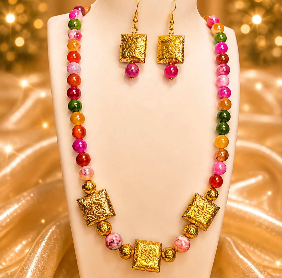 Colorful Beaded Necklace and Earring Set