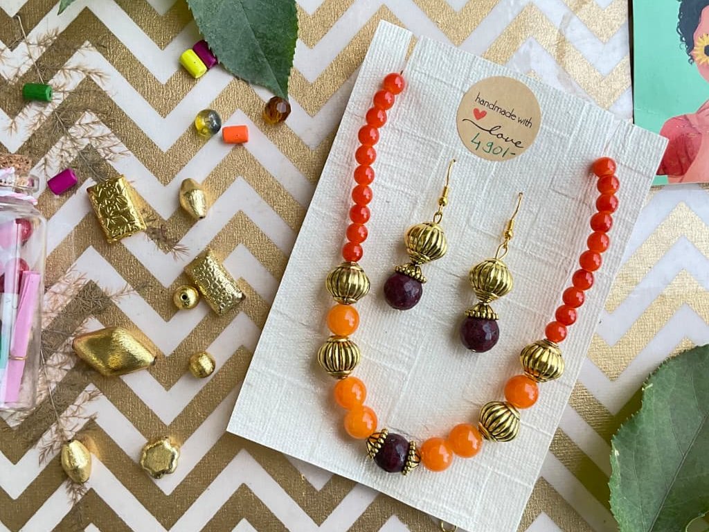 Handmade Beaded Necklace and Earring Set