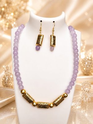 Purple Amethyst Beaded Necklace and Earring Set