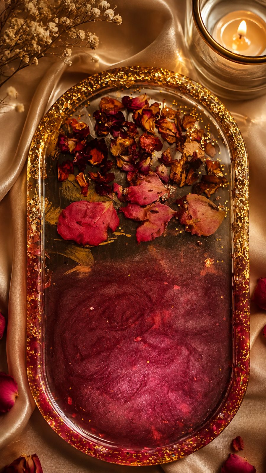 Decorative Rose Petal & Glitter Gel Tray