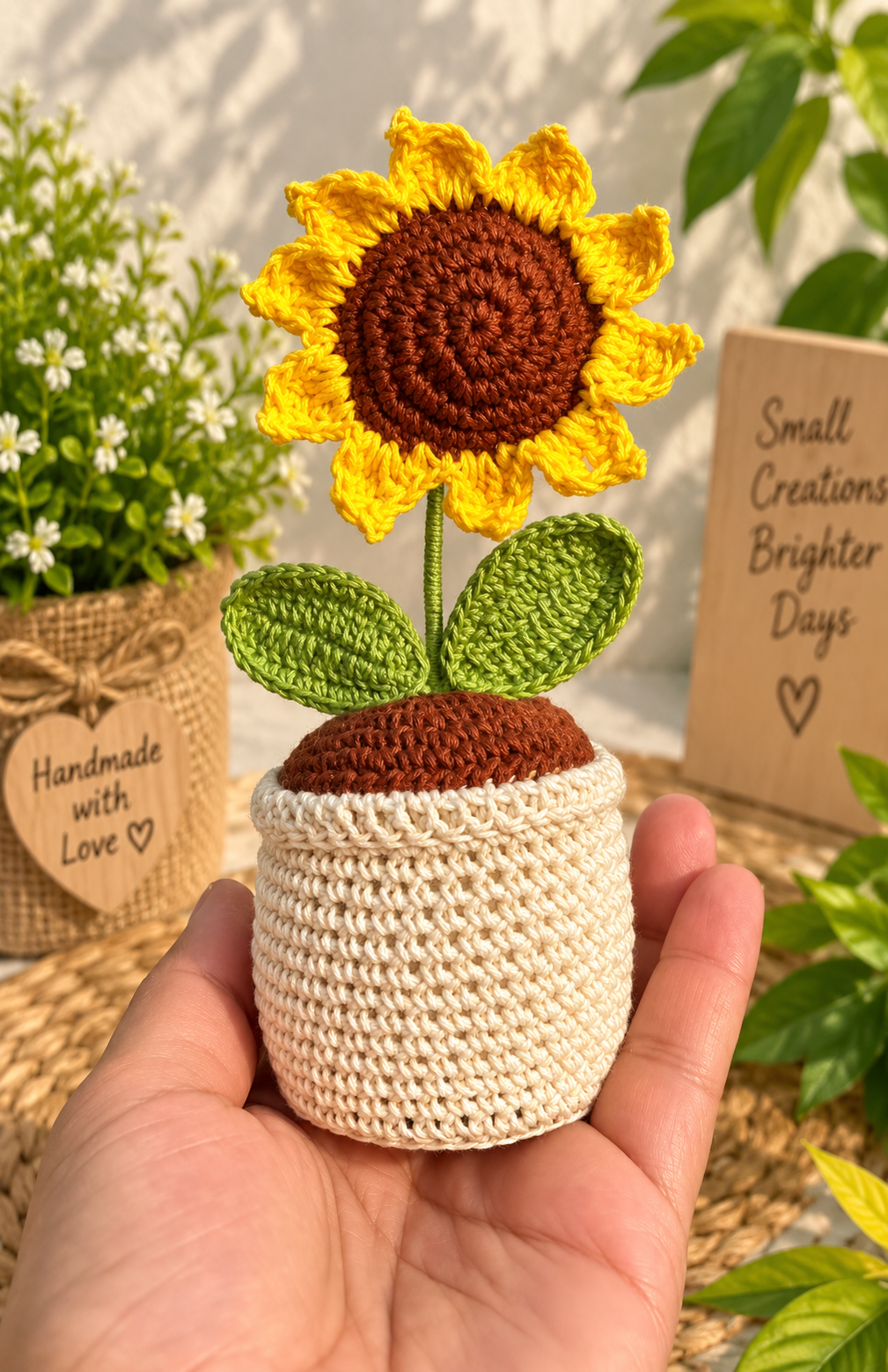 Handmade Crochet Sunflower in Pot