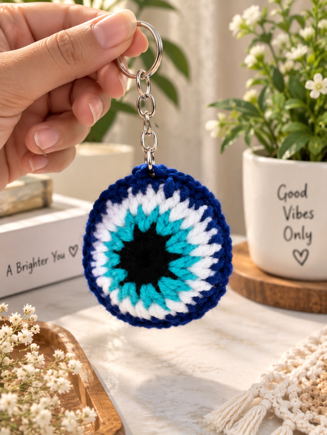 Crochet Evil Eye Keychain