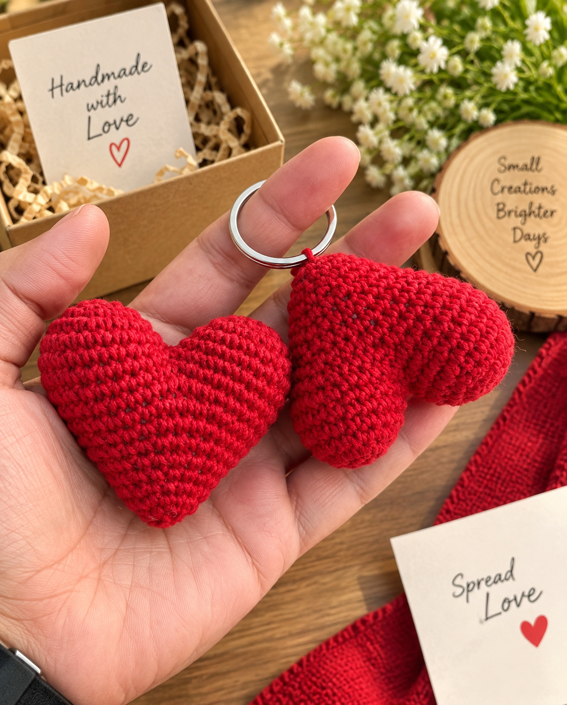 Handmade Crochet Heart Keychain