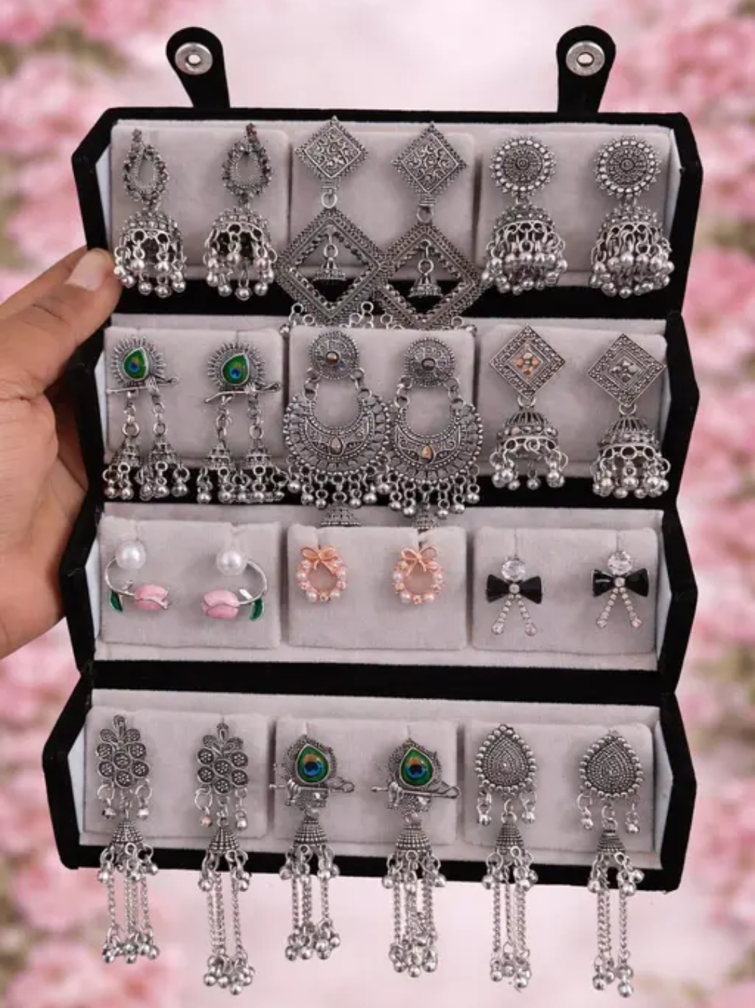 Oxidised Silver Jhumka Earrings Set