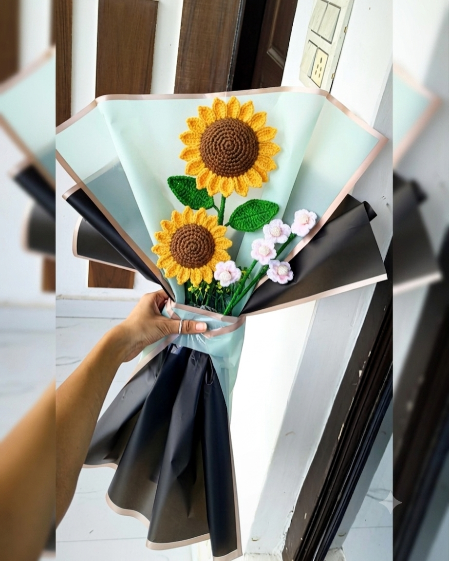 Handmade Crochet Flower Bouquet – Modern / Sunflower+ mixed meadows