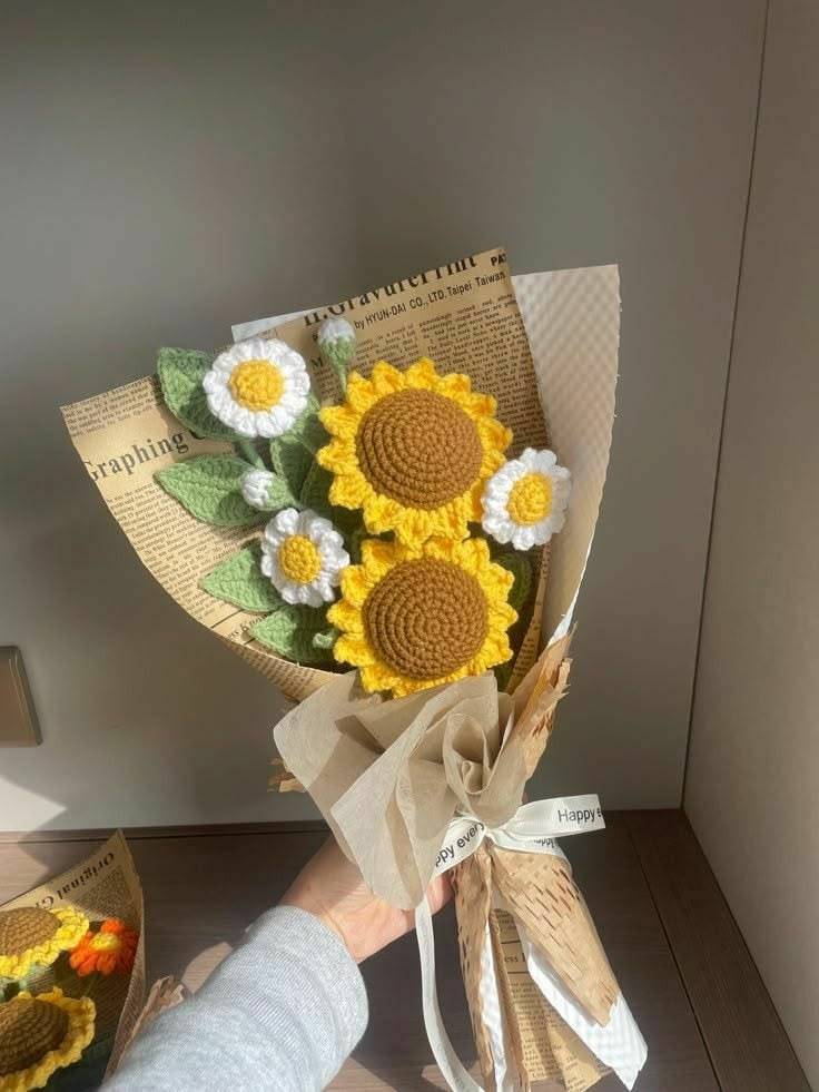 Handmade Crochet Flower Bouquet – Vintage / Sunflower+ mixed meadows