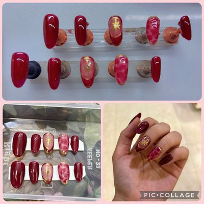 Mehroon base golden chrome press ons 1bx