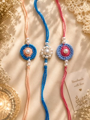 Handmade Crochet Pearl Rakhi