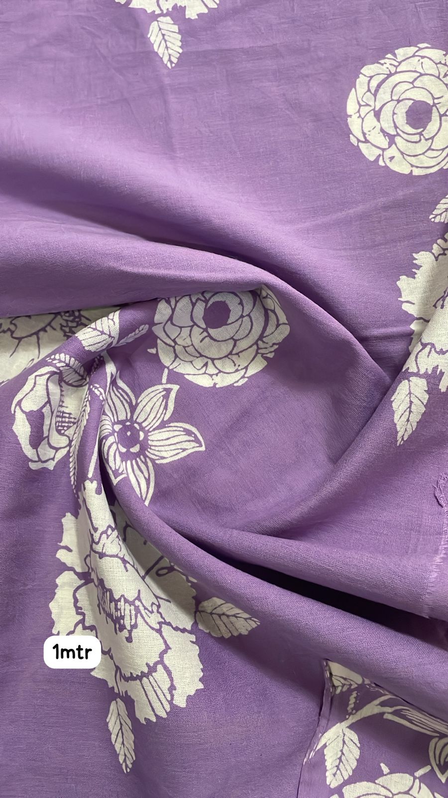 Floral Print Fabric - Purple with Cream Flowers