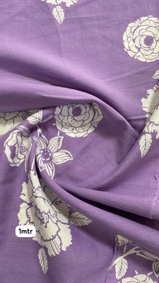 Floral Print Fabric - Purple with Cream Flowers
