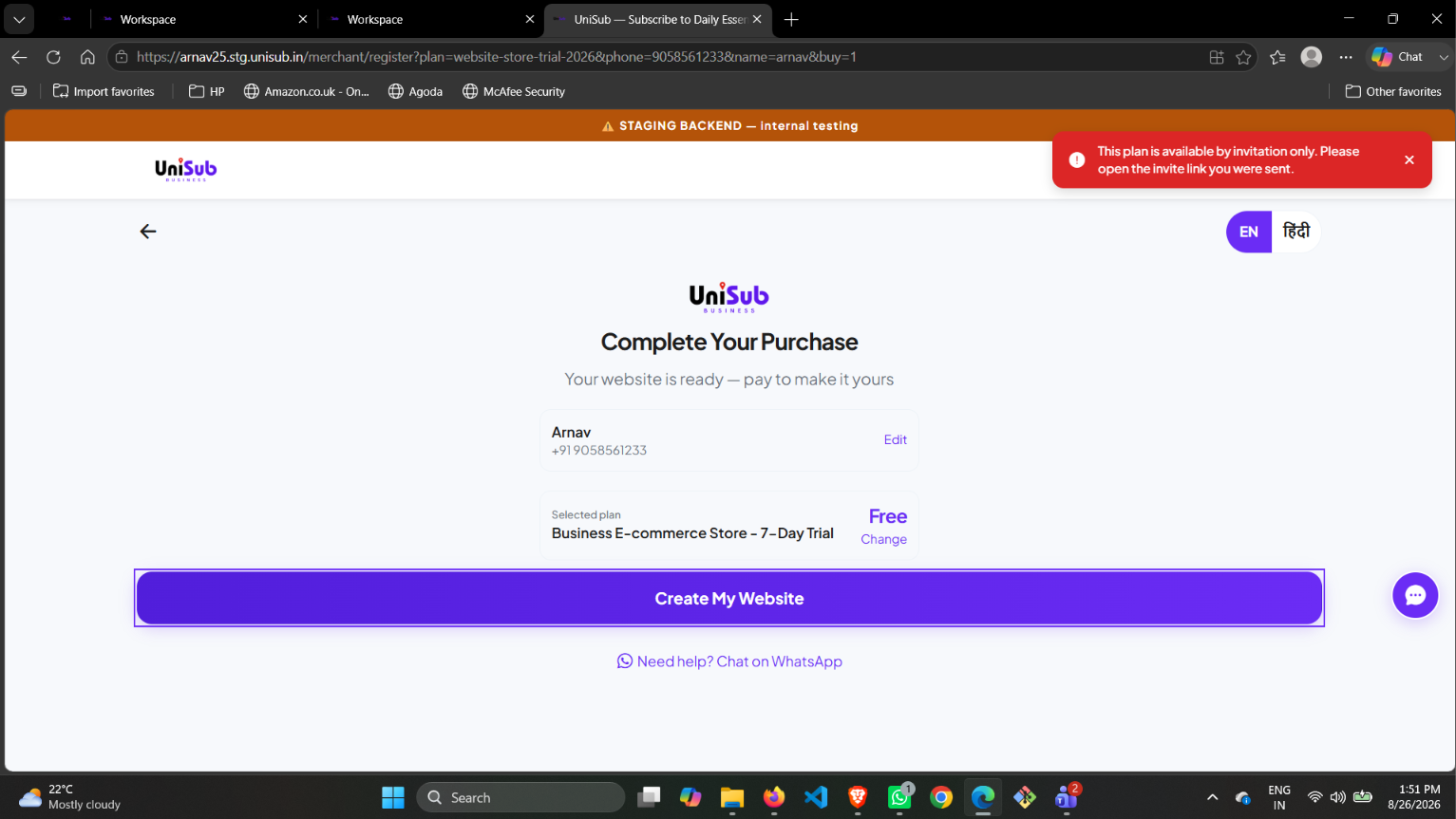UniSub Business E-commerce Store – 7-Day TrialA