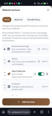 Website Sections Manager