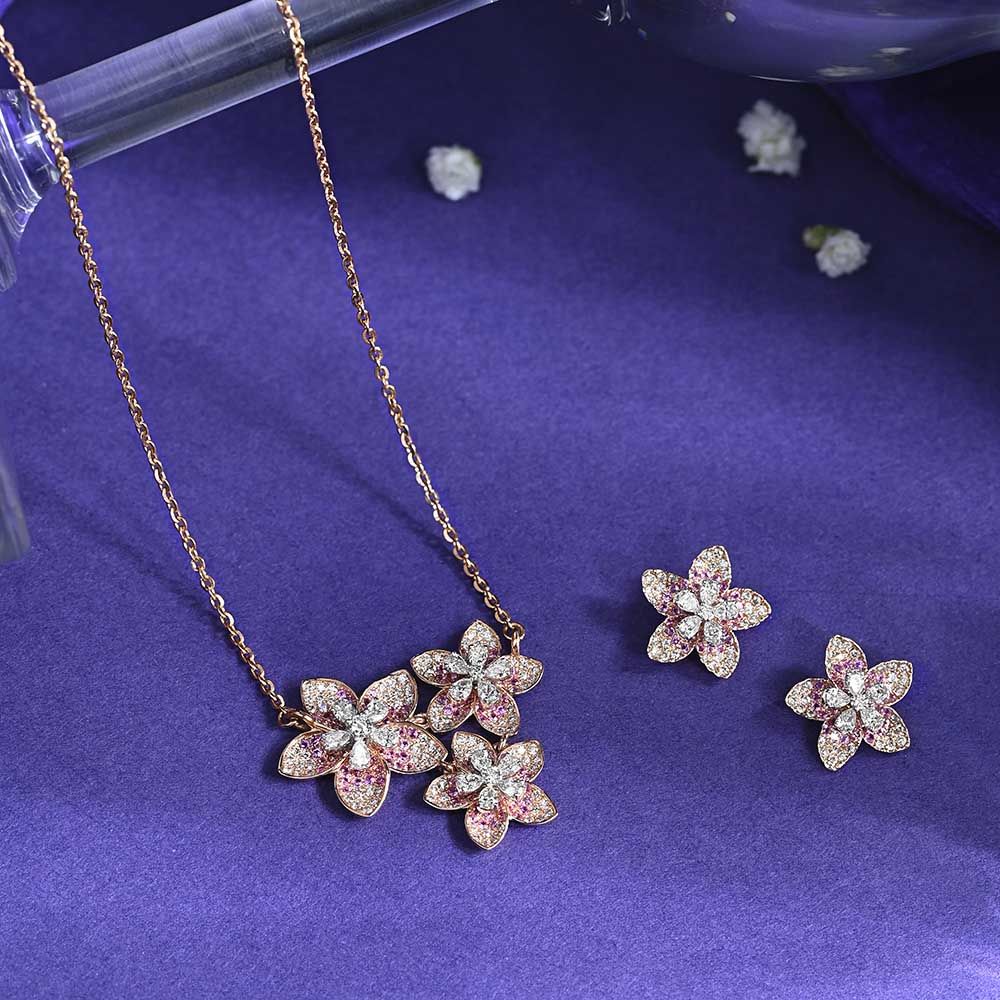 Floral Diamond & Pink Sapphire Jewellery Set