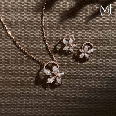 MJ Floral Diamond Pendant & Earrings Set