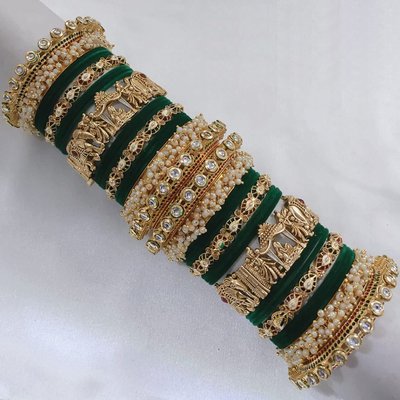 Bridal Bangle Set - Green & Gold Temple Jewellery