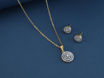 Diamond Circle Pendant Necklace & Earrings Set
