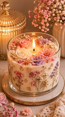 Floral Decorative Candle with Dried Flowers