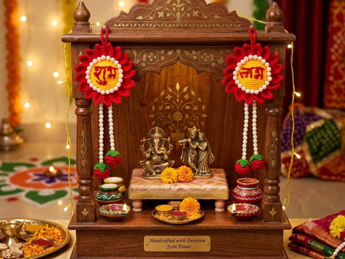 Handcrafted Wooden Mandir with Deity Statues
