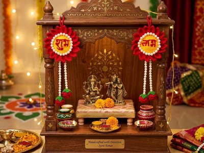 Handcrafted Wooden Mandir with Deity Statues