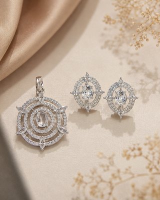 CZ Diamond Pendant Necklace and Earring Set
