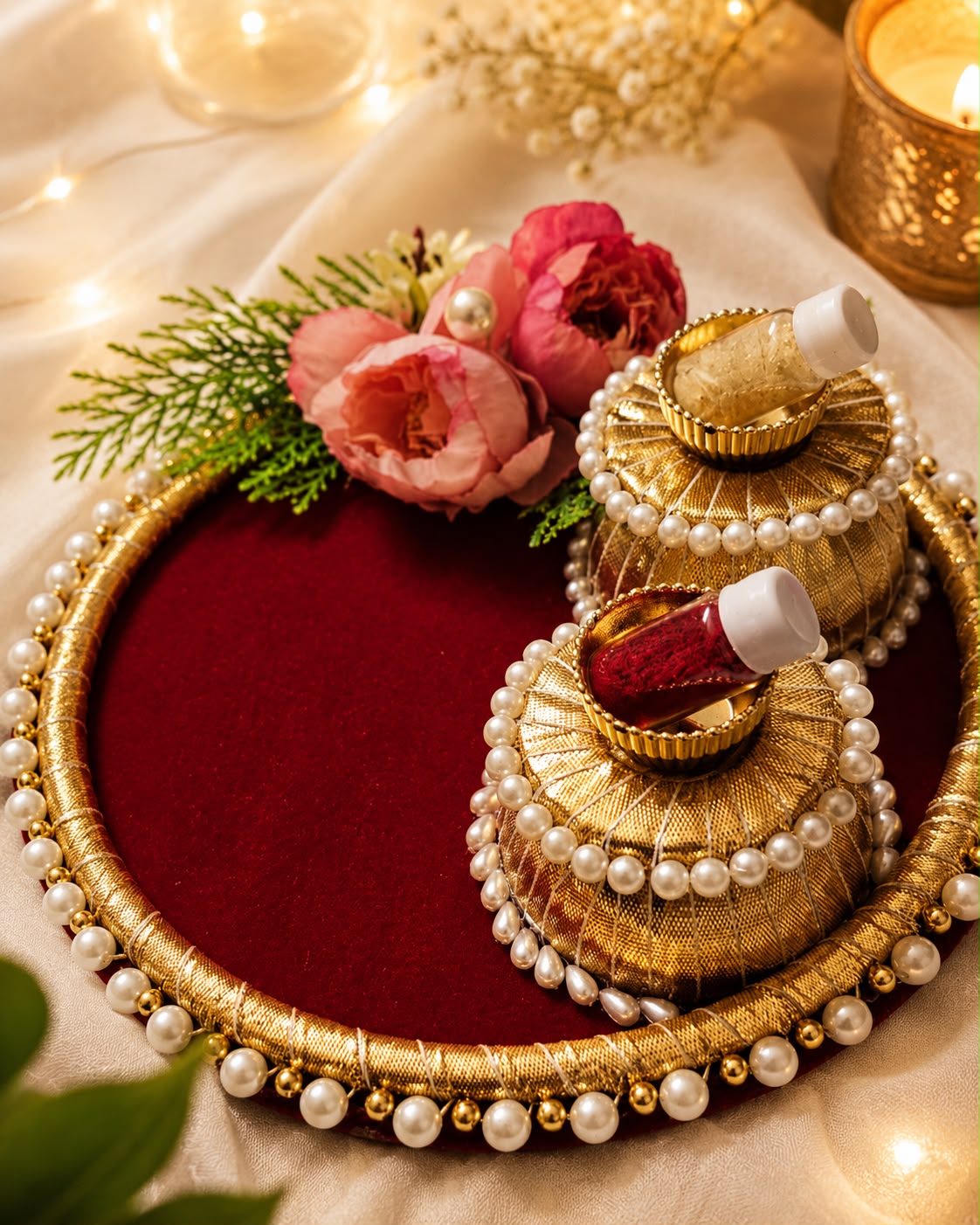 Decorative Thali with Sindoor Dibbi Set