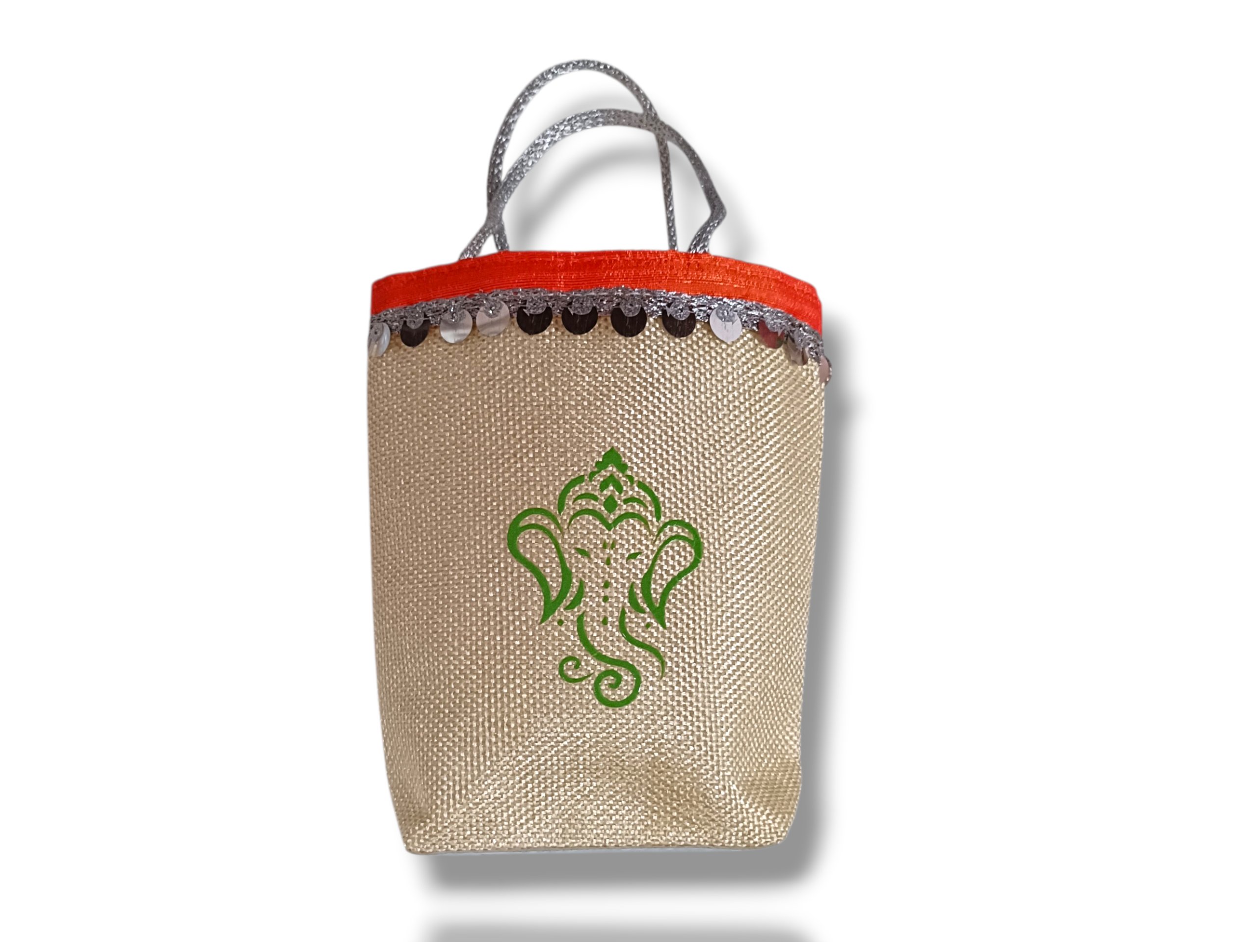 Handmade Jute Tote Bag with Ganesha Embroidery