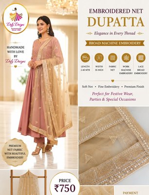 Embroidered Net Dupatta by Dafi Designs