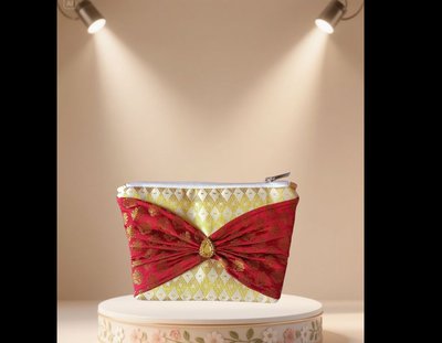 Red & Gold Brocade Bow Clutch