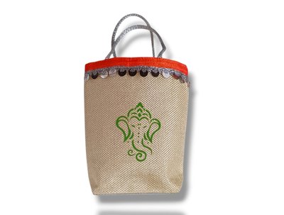 Handmade Jute Tote Bag with Ganesha Embroidery