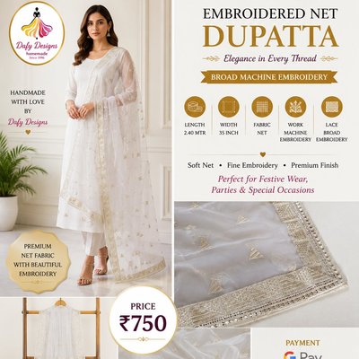 Embroidered Net Dupatta by Dafy Designs