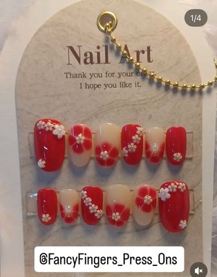Red Floral Valley Nail Art
