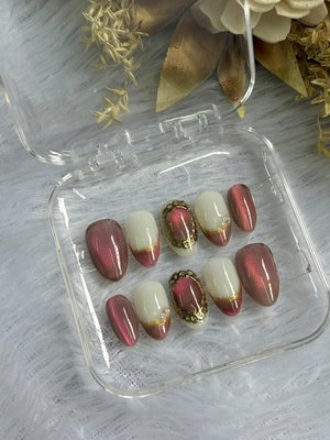 Burgundy Cateye Nails with Gold Ornament