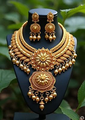 Traditional Gold Necklace Set with Earrings