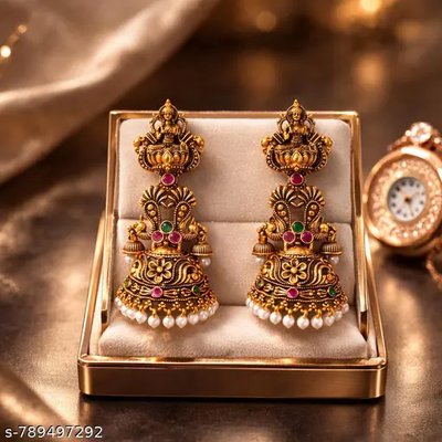 Designer Gold & Multicolor Temple Earrings