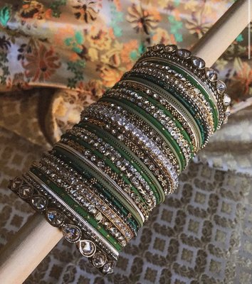 Designer Green & Gold Stone Bangles